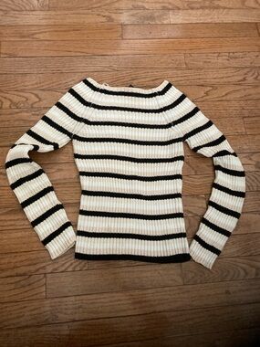 The Limited Black & White Boat-neck Ribbed Sweater